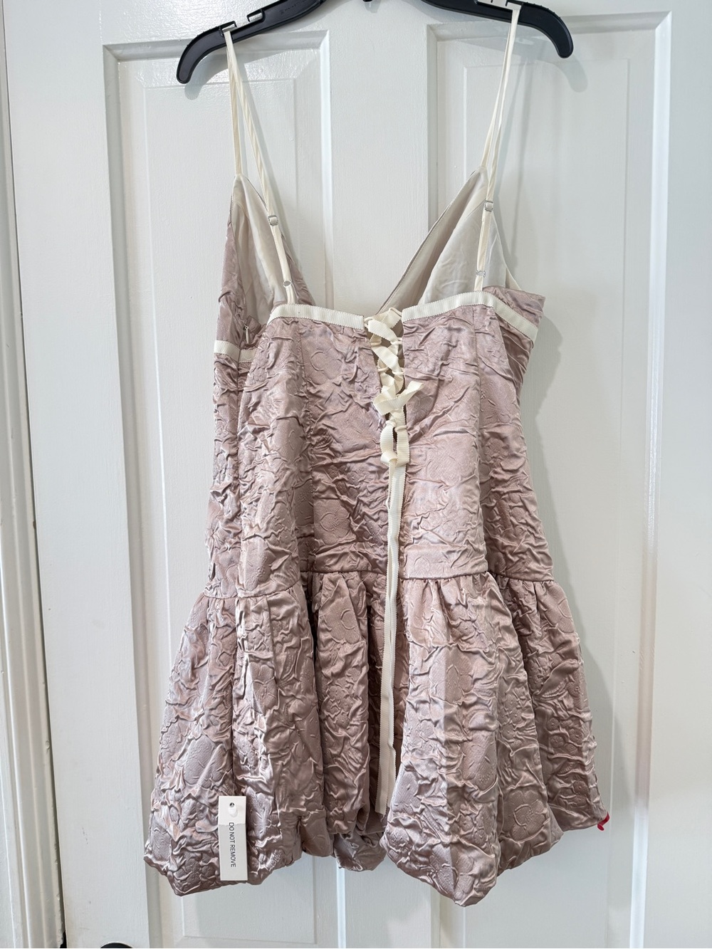 For Love & Lemons flower satin mini dress bubble bow tie bubble hem drop waist - Picture 11 of 14
